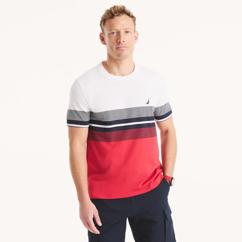 Nautica Men's Striped Crewneck T-Shirt Casual Cotton Full Sleeve