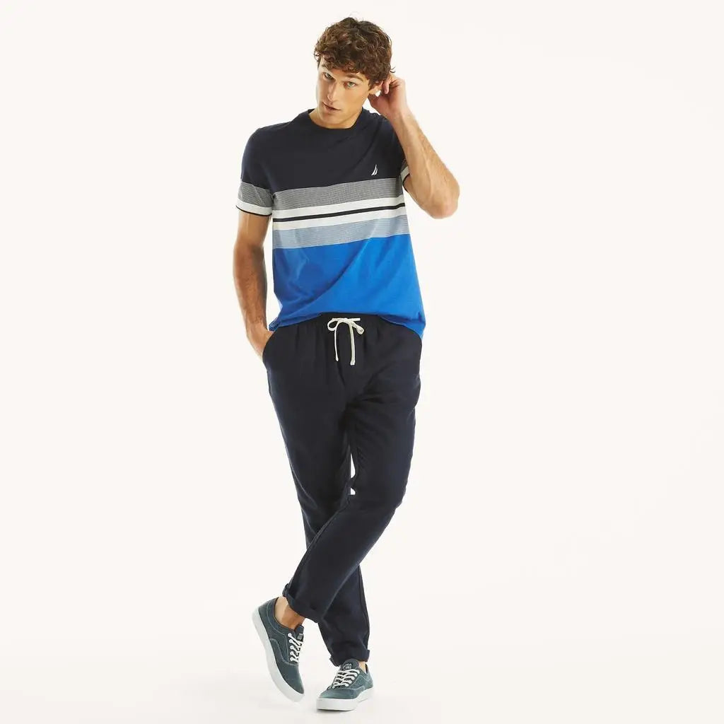 Nautica Men's Striped Crewneck T-Shirt Casual Cotton Full Sleeve