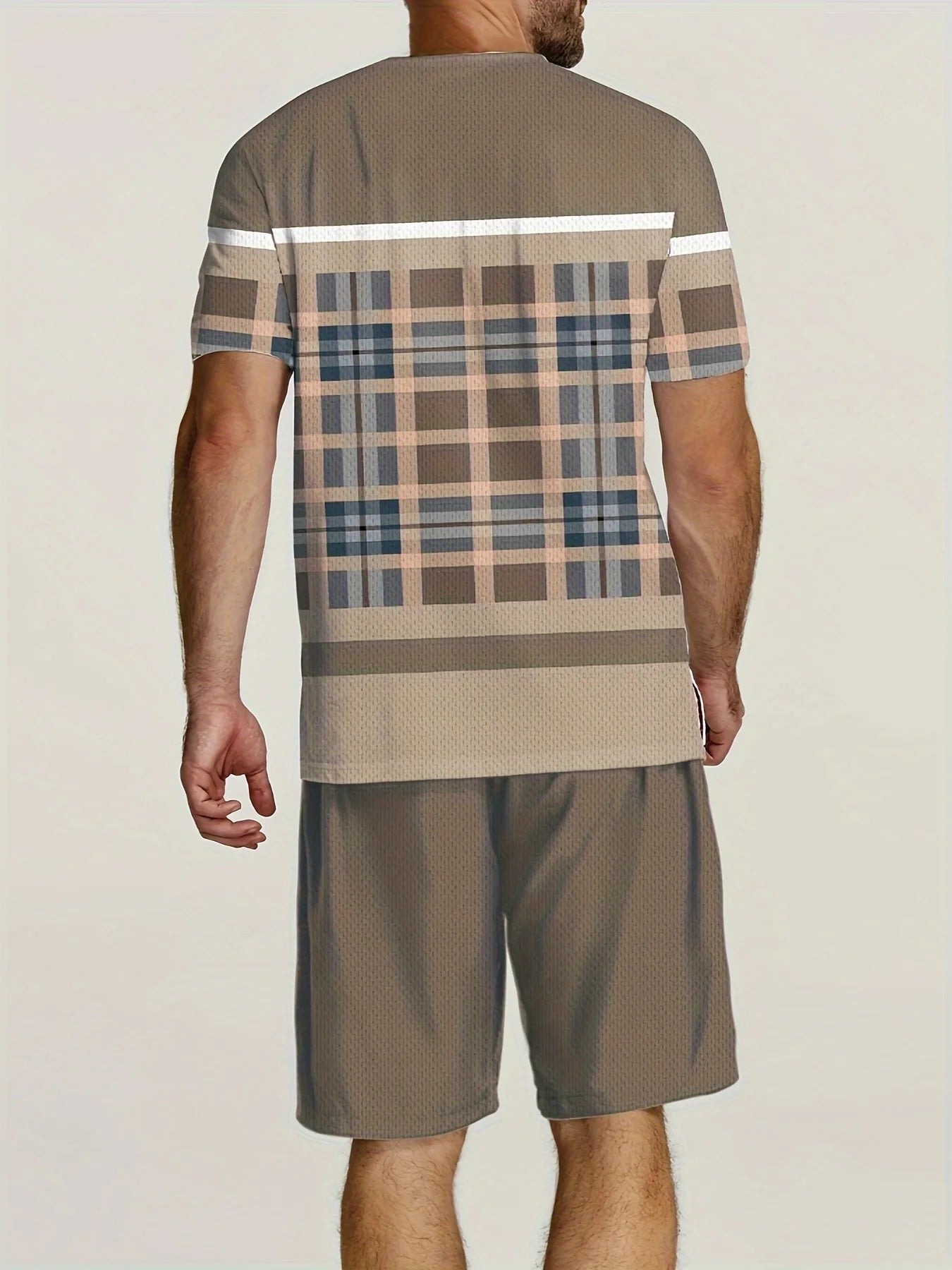 Men's Trendy Round Neck Short Sleeve Two Piece Suit with 3D Digital Printing Summer Casual Wear