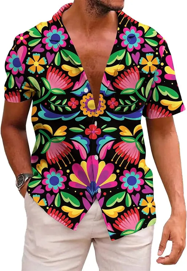 KYKU Mexico Shirt for Men Funny Beach Hawaiian Button Down Short Sleeve