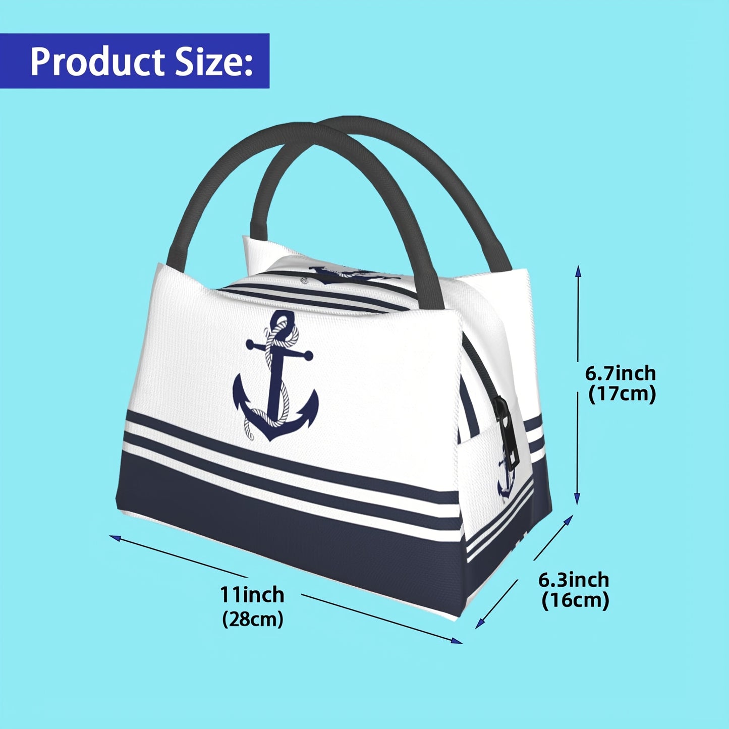 1 Simple Blue Anchor Pattern, Portable Reusable Cooler Bag, Insulated Bag Essential for Camping and Beach, Suitable for Home, Office, and Outdoor Use, Holiday Gift, Birthday Present, Gift 11x6. 3x6. 7in