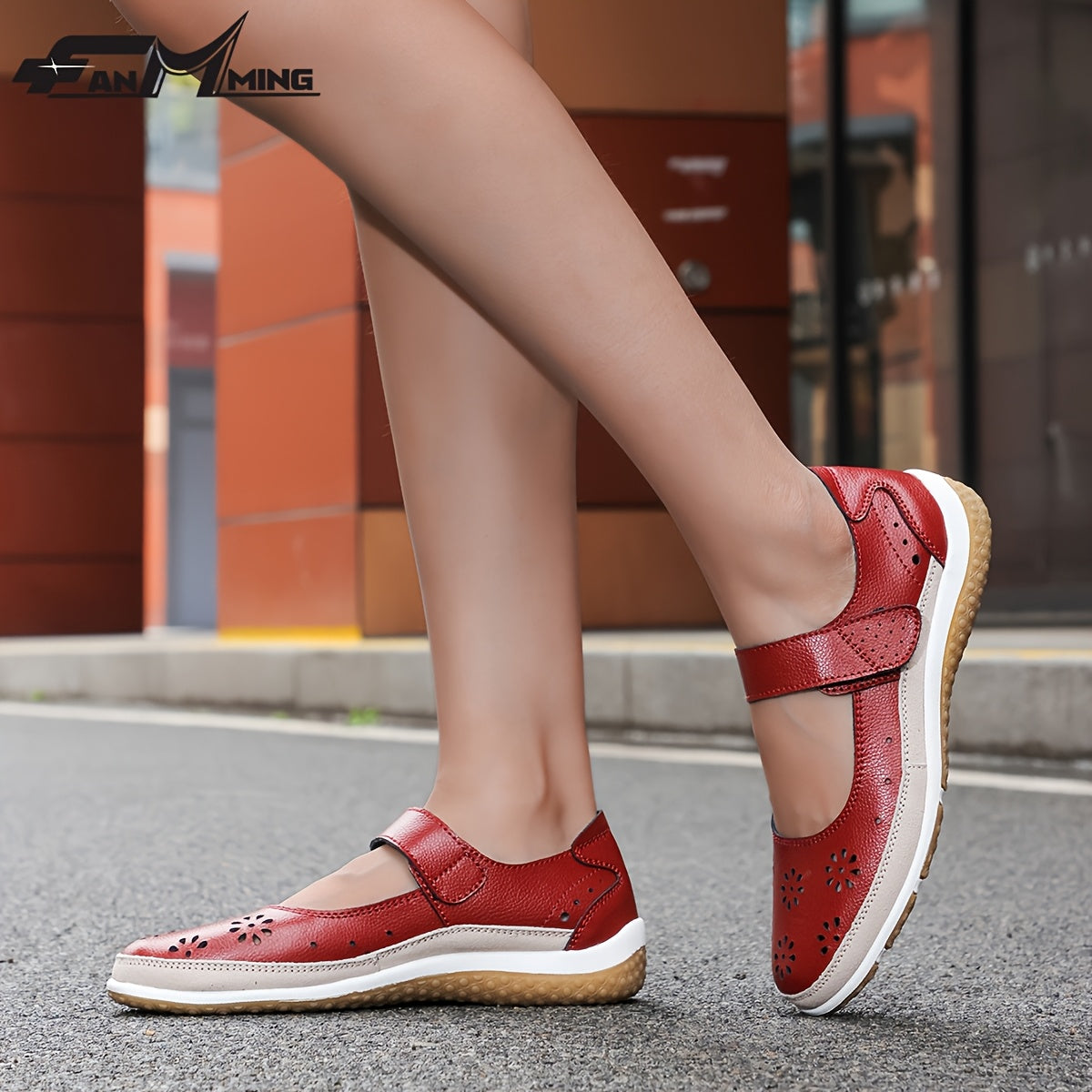 Women's Red Genuine Synthetic Leather Closed-Toe Summer Sandals - Breathable Perforated Straps, Cushioned TPR Sole & Non-Slip Rubber Outsole for Beach, Casual, Office & Outdoor Activities, Ladies Sandals, Beach Footwear, Clas