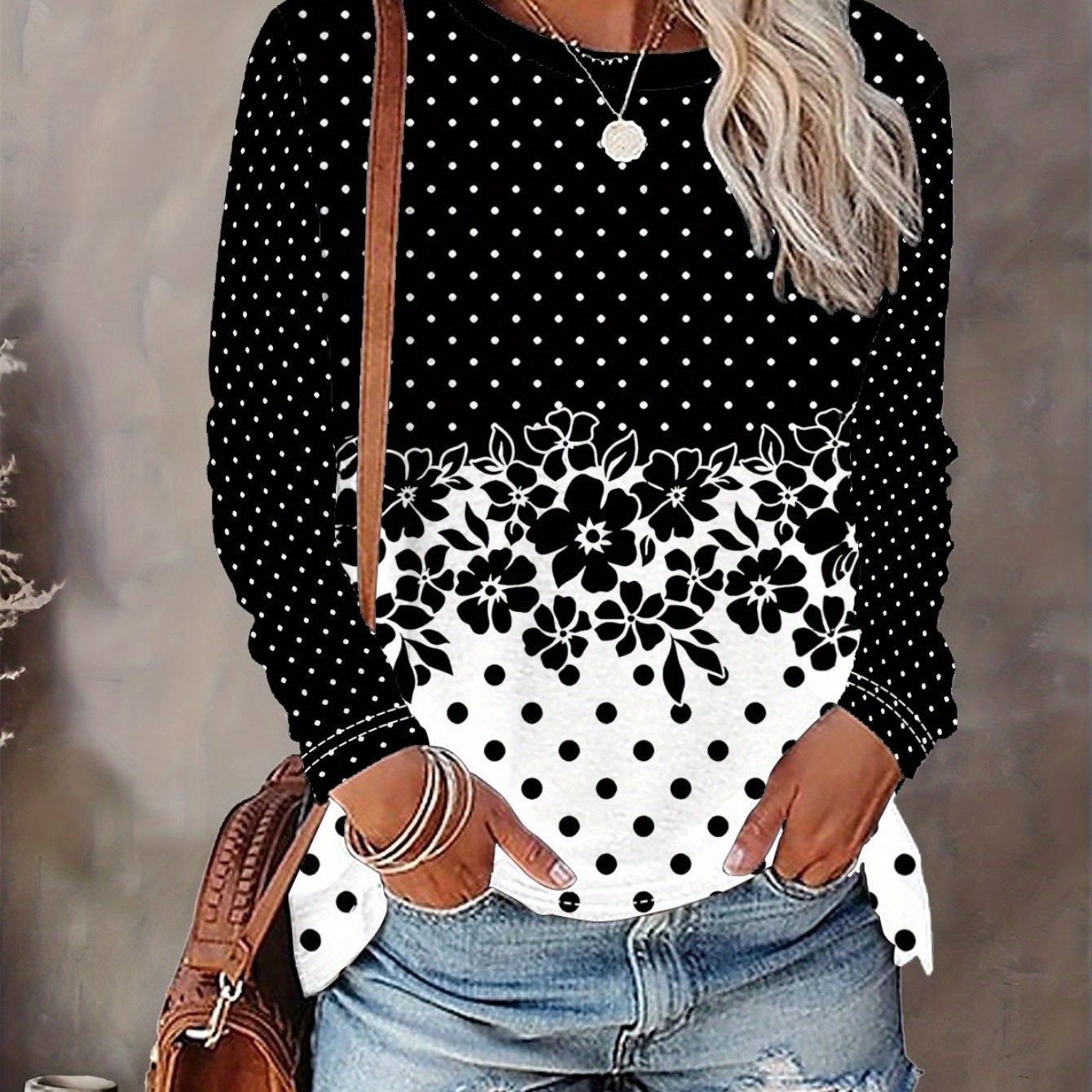 Casual Long Sleeve Crew Neck T-Shirt for Spring/Fall
