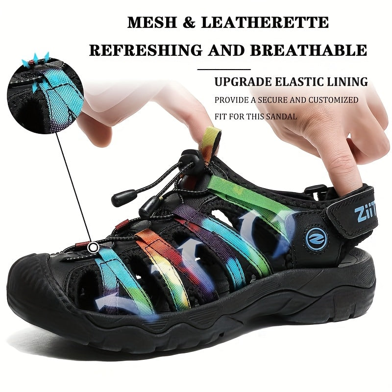 Women's Lightweight Closed-Toe Hiking Sandals - High Quality Leather Upper, Cushioned EVA Insole & Non-Slip Rubber Sole with Adjustable Bungee Laces for Summer Outdoor Activities, Beach, Hiking, Water Sports, Hiking Accessori