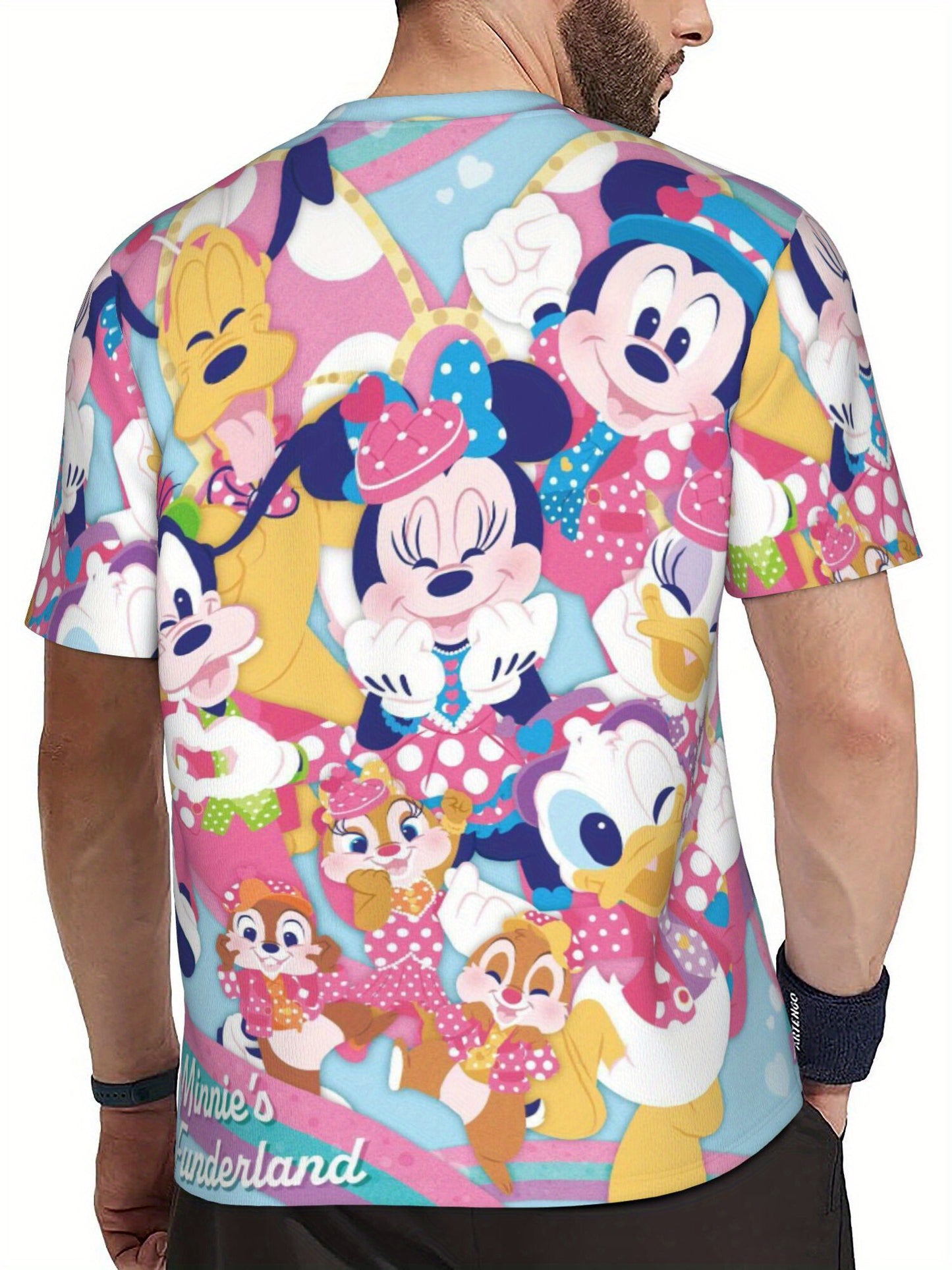 1pc Men's Disney Minnie Mouse 3D Print T-Shirt - Vibrant Cartoon Design, Short Sleeve Round Neck, Machine Washable, Beach Pool Surfing Vacation Casual Wear, All-Season Comfort, Poolside Fashion, Playful Style, Durable Clothin