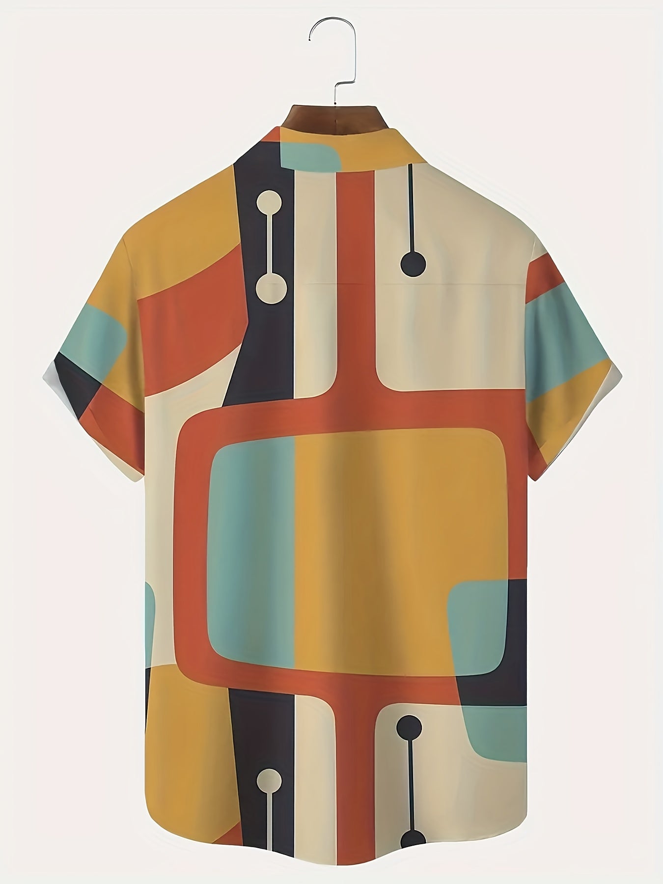 Men's Retro 1950s Geometric Atomic 3D Printed Short Sleeve Shirt 100 Percent Polyester Bright Color Block Design Regular Cut Chest Pocket Summer Casual Wear