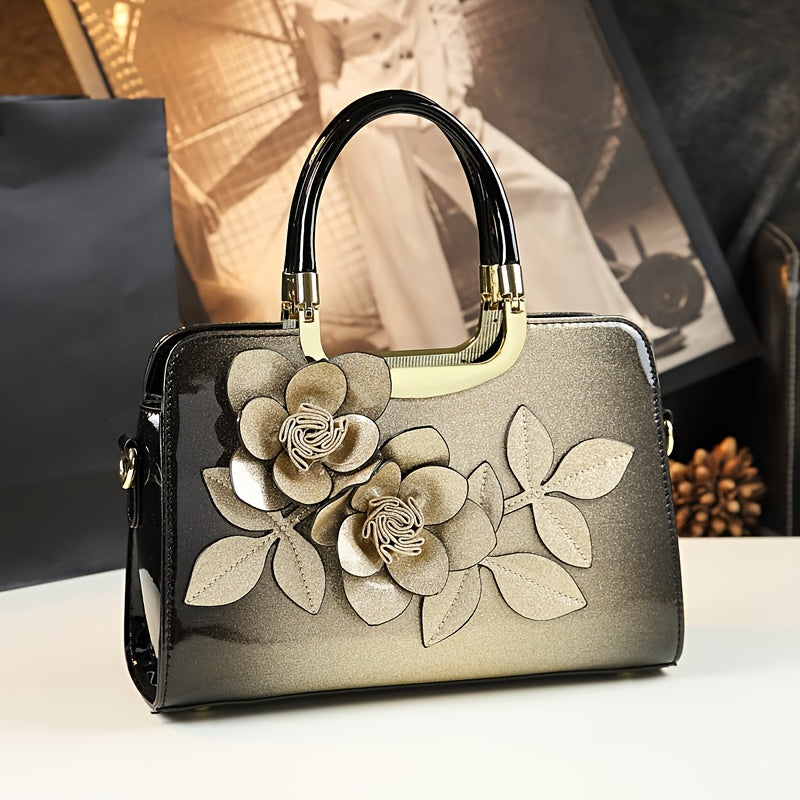 2025 New Style Women's Genuine Leather Crossbody Shoulder Bag Burgundy Floral Embellished Handbag with Adjustable Strap Golden-Tone Hardware and Zipper Closure Versatile for Casual and Formal Occasions