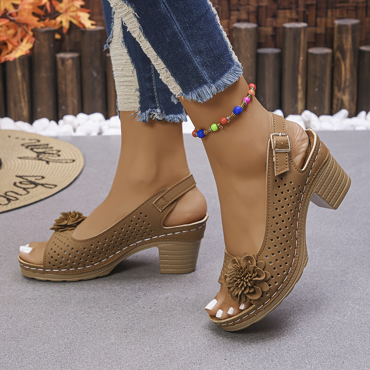 Women's Summer Korean-Inspired Floral Embroidered Sandals - Breathable Mesh Upper, Adjustable Ankle Strap & Hook-and-Loop Closure, Mid-Heel TPR Sole - Yellow & Pink Options for Casual Outings, Stylish Outdoor Footwear, Embell