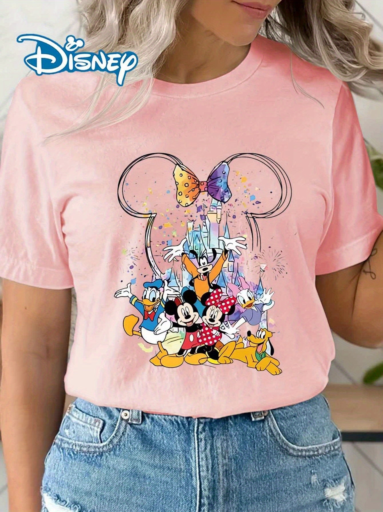 Lucky teacher orients Disney classic Mickey print ladies' T-shirts, fashionable short-sleeved T-shirts, casual short-sleeved T-shirts in spring and summer, ladies' clothes and the best choice for gifts.