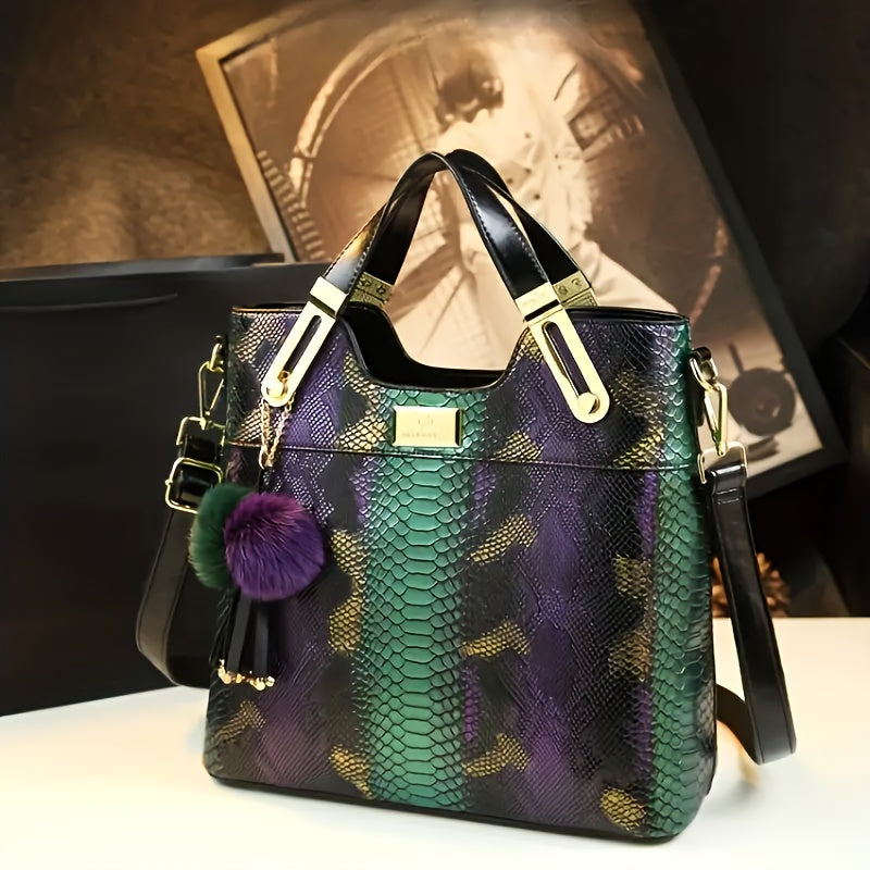 Vintage Crocodile Print Tote Large Capacity Satchels Women's Vintage Crossbody Shoulder Bags