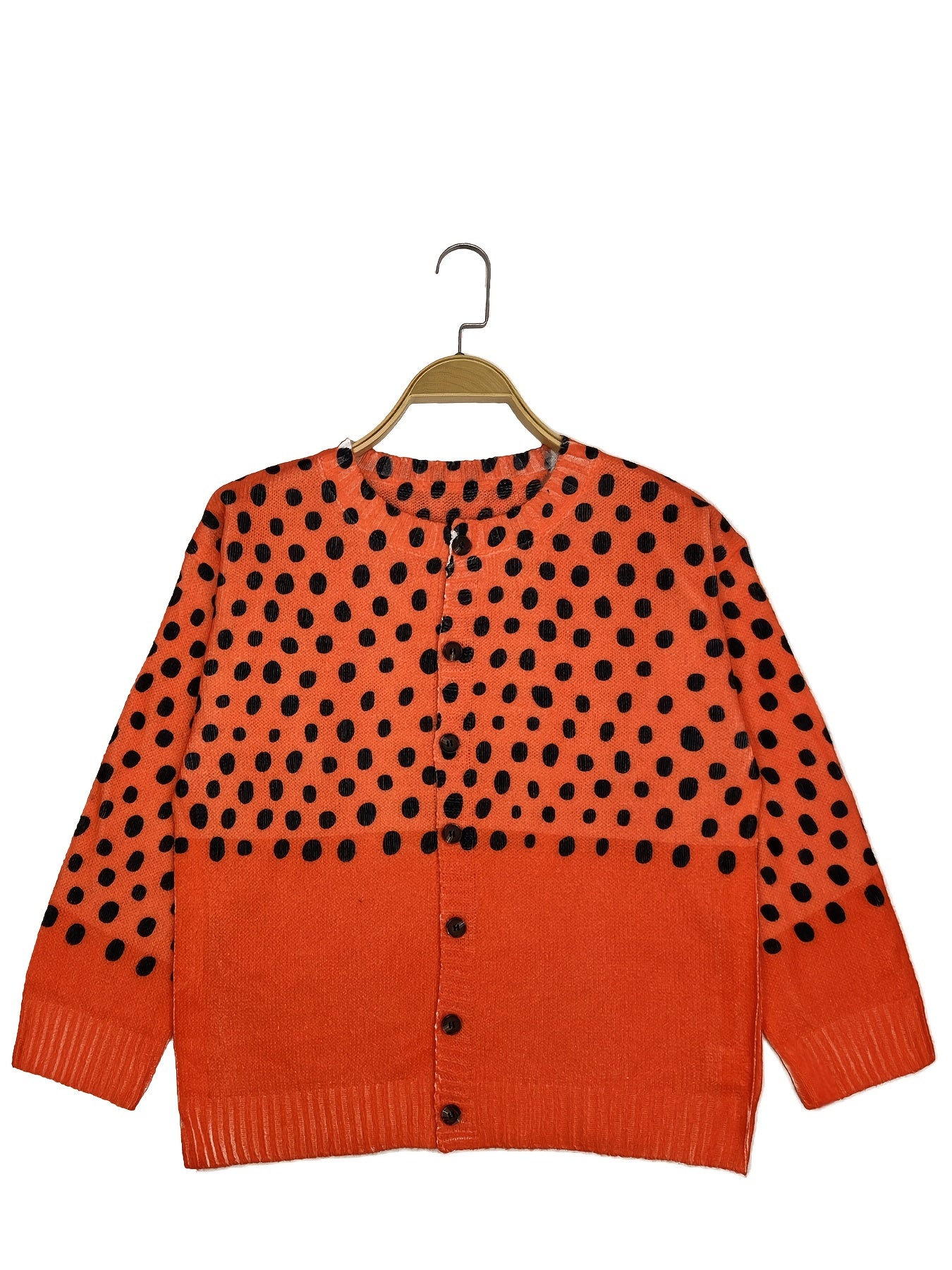 Plus Size - Women'S Plus Size Casual Red & White Polka Dot Print Cardigan - Lightweight Long Sleeve Open Front Button Sweater for Spring/Fall Layering, Hand Wash Only, Cardigan Sweater, Spring Outerwear, Trendy Knitwear, Text