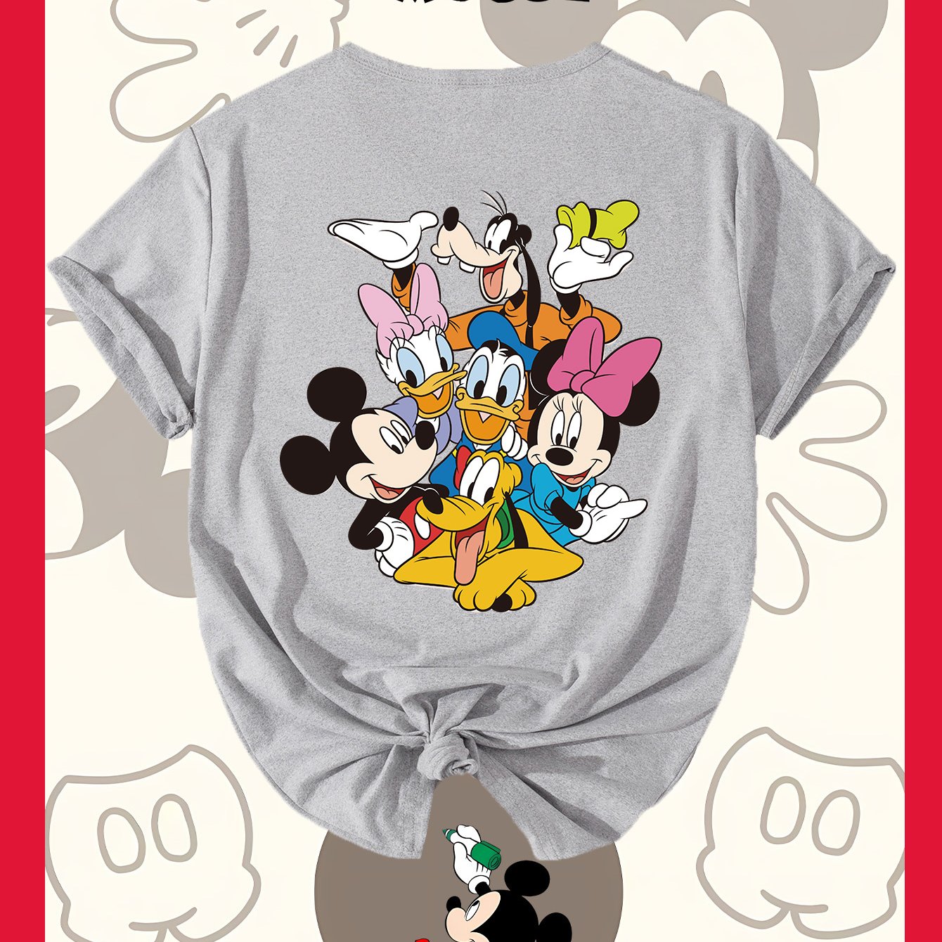 Disney Family Photo New Women'S T-Shirt Authorized by Disney, Summer Fashion, Printed on The Back, Short Sleeved Top, Disney Series Cute Top, Suitable for Home, Outdoor, Party, Sports, Work, Leisure, Daily Wear