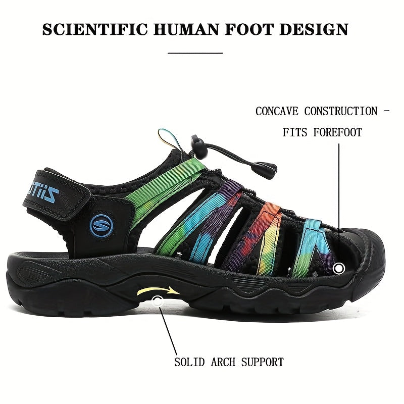 Women's Lightweight Closed-Toe Hiking Sandals - High Quality Leather Upper, Cushioned EVA Insole & Non-Slip Rubber Sole with Adjustable Bungee Laces for Summer Outdoor Activities, Beach, Hiking, Water Sports, Hiking Accessori