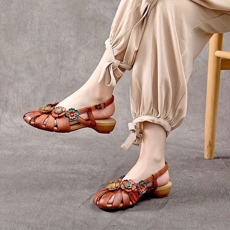 Women's Summer Fashion Flat Sandals with Random Floral Pattern Decorated Walking Shoes Beach Slippers