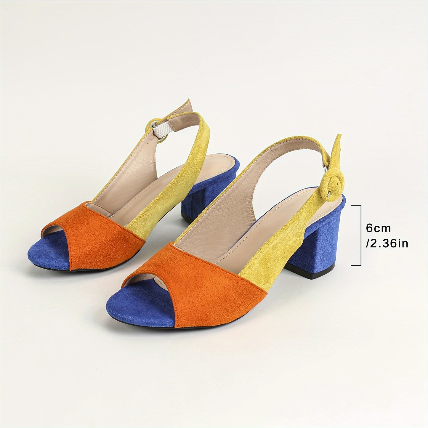 Women's Colorblock Trendy Sandals - Ankle Buckle, Slip-On, Summer, Chunky Heel, Peep Toe, Versatile, Comfortable, Stylish Shoes for Warm Weather