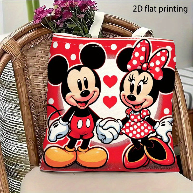 1pc Disney Mickey & Minnie Mouse Women's Casual Shoulder Bag - 2D Flat Print Vibrant Red with Polka Dots & Hearts, Foldable Lightweight Polyester Bag for, Shopping, Travel, Cute Purse, Travel Handbag, Polkadot Pattern, Easy C