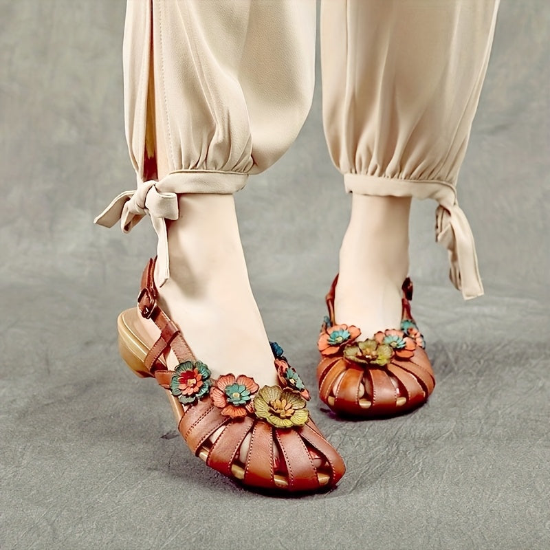 Women's Summer Fashion Flat Sandals with Random Floral Pattern Decorated Walking Shoes Beach Slippers