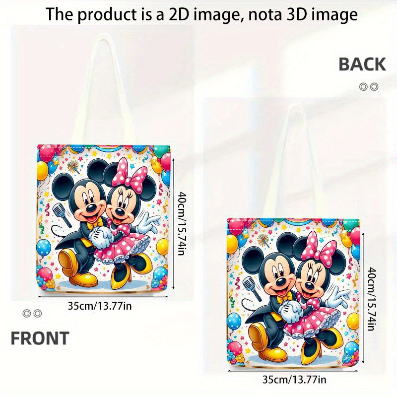 1pc Disney Mickey & Minnie Mouse Printed Shoulder Bag - Reusable Grocery Tote with 2D Flat Print, Durable Polyester Shopping Bag for Women, Vibrant Disney Theme Gift for Holidays & Birthdays, Disney Bag, 2D Flat