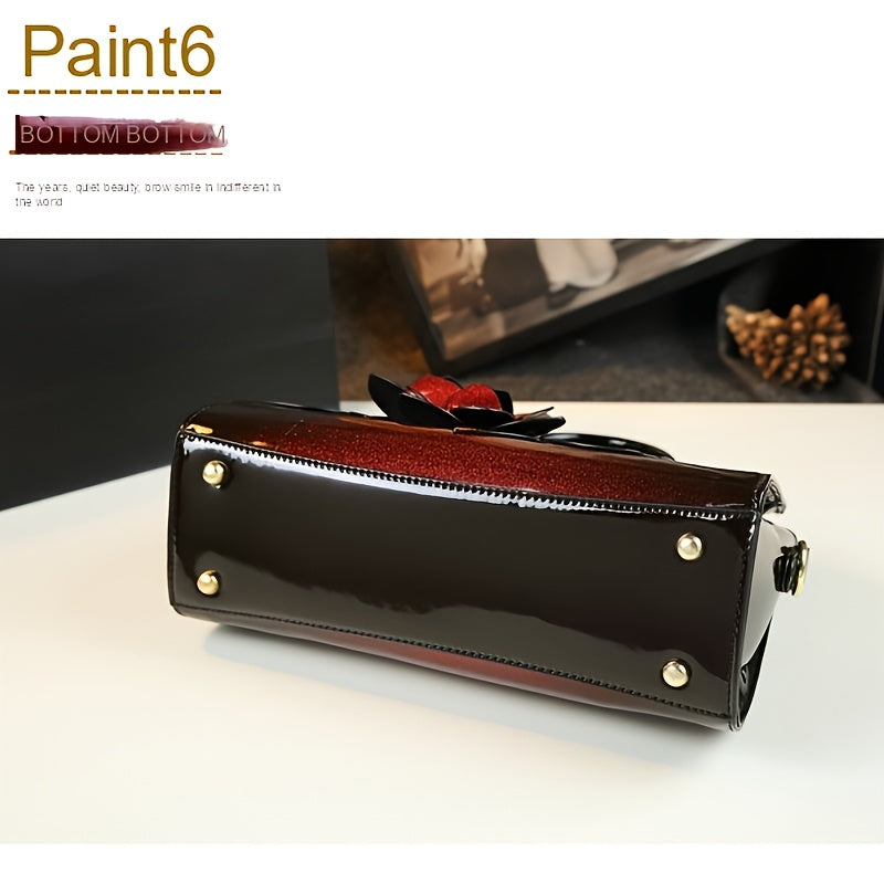 2025 New Style Women's Genuine Leather Crossbody Shoulder Bag Burgundy Floral Embellished Handbag with Adjustable Strap Golden-Tone Hardware and Zipper Closure Versatile for Casual and Formal Occasions