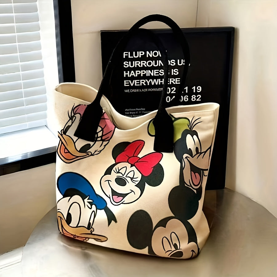 Large Capacity Mickey Mouse Cartoon Tote Handbag - Women's Fashion Shoulder Bag with Zipper and Button Closure for Shopping and Daily Use