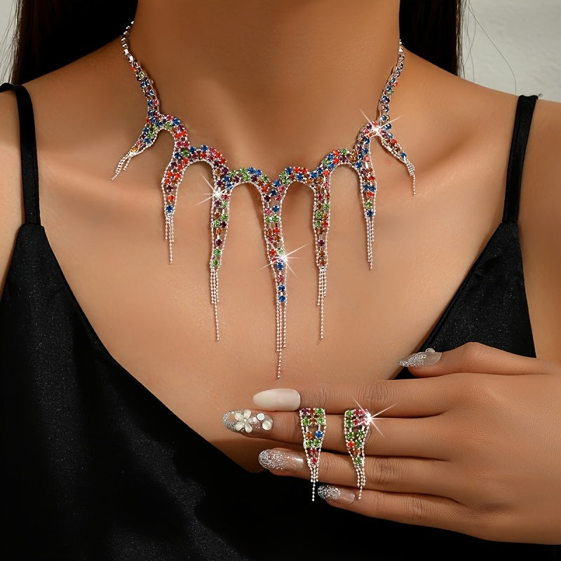 4pcs Of Luxurious Ladies' Dinner Clutch Bag with Jewelry, 1 Set Of Sparkling Wedding Party Ball Banquet Clutch Bag, - Elegant Multi-color PU Handbag with Adjustable Shoulder Strap, Ladies' Necklace And Earrings