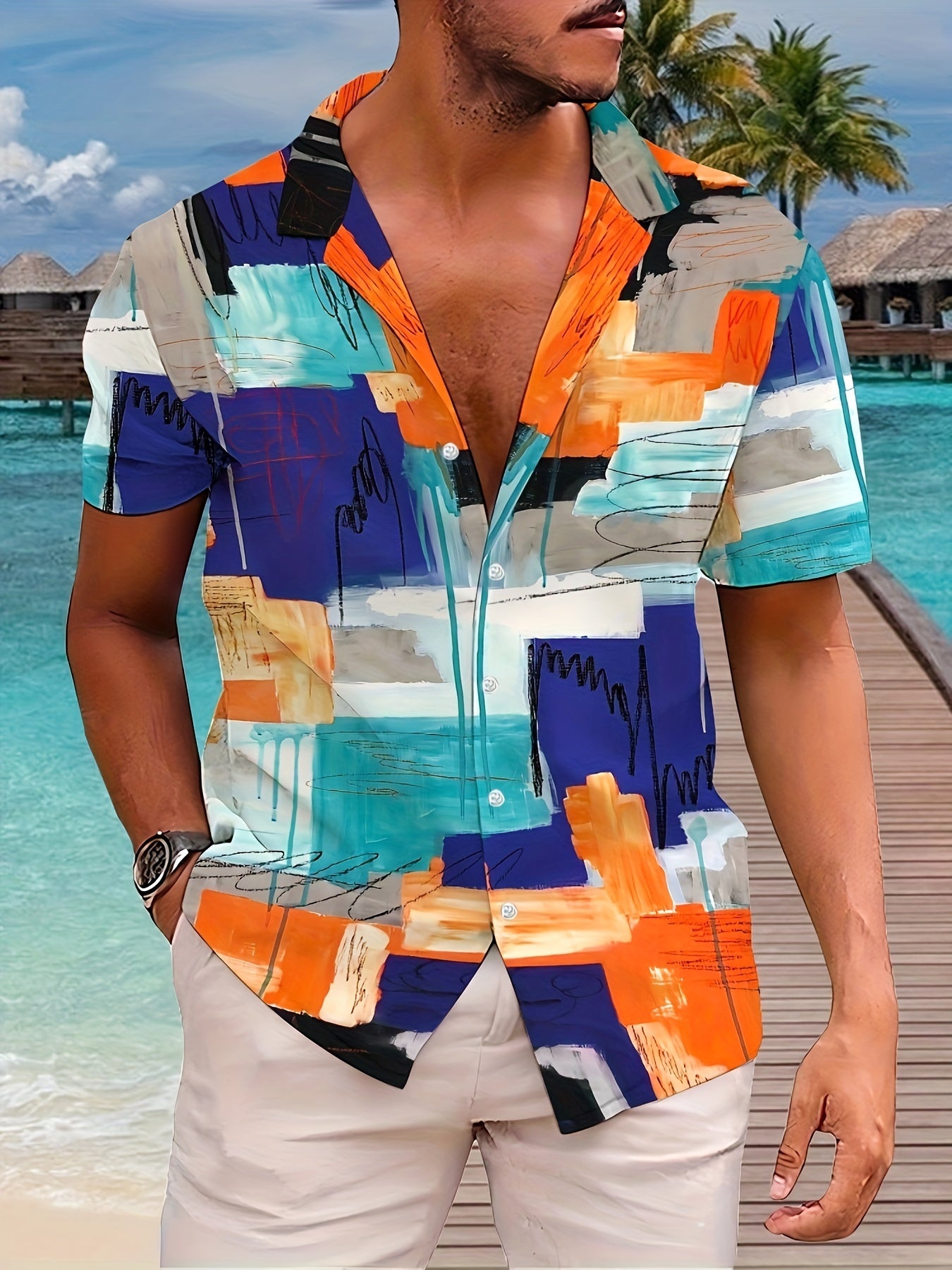 Men'S Summer Casual 3D Printed Floral Shirt - Comfortable, Loose Fit with Lapel Collar, Machine Washable