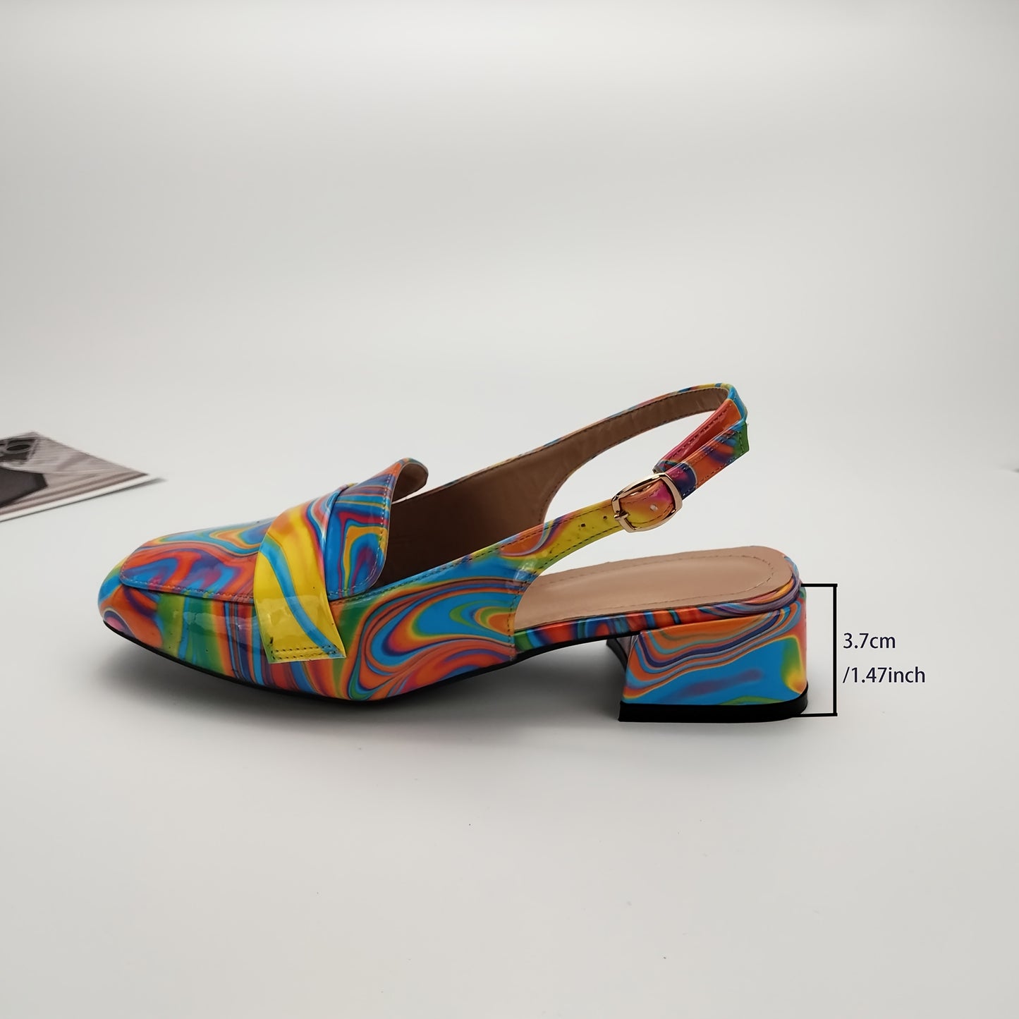 Women'S Stylish Summer Block Heel - Colorful Abstract Print, Square Toe, Mid-Height, Synthetic Upper & Insole, TPU Sole, All-Season Footwear, Fashionable Footwear | Vibrant | Durable Footwear