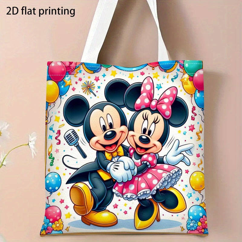 1pc Disney Mickey & Minnie Mouse Printed Shoulder Bag - Reusable Grocery Tote with 2D Flat Print, Durable Polyester Shopping Bag for Women, Vibrant Disney Theme Gift for Holidays & Birthdays, Disney Bag, 2D Flat