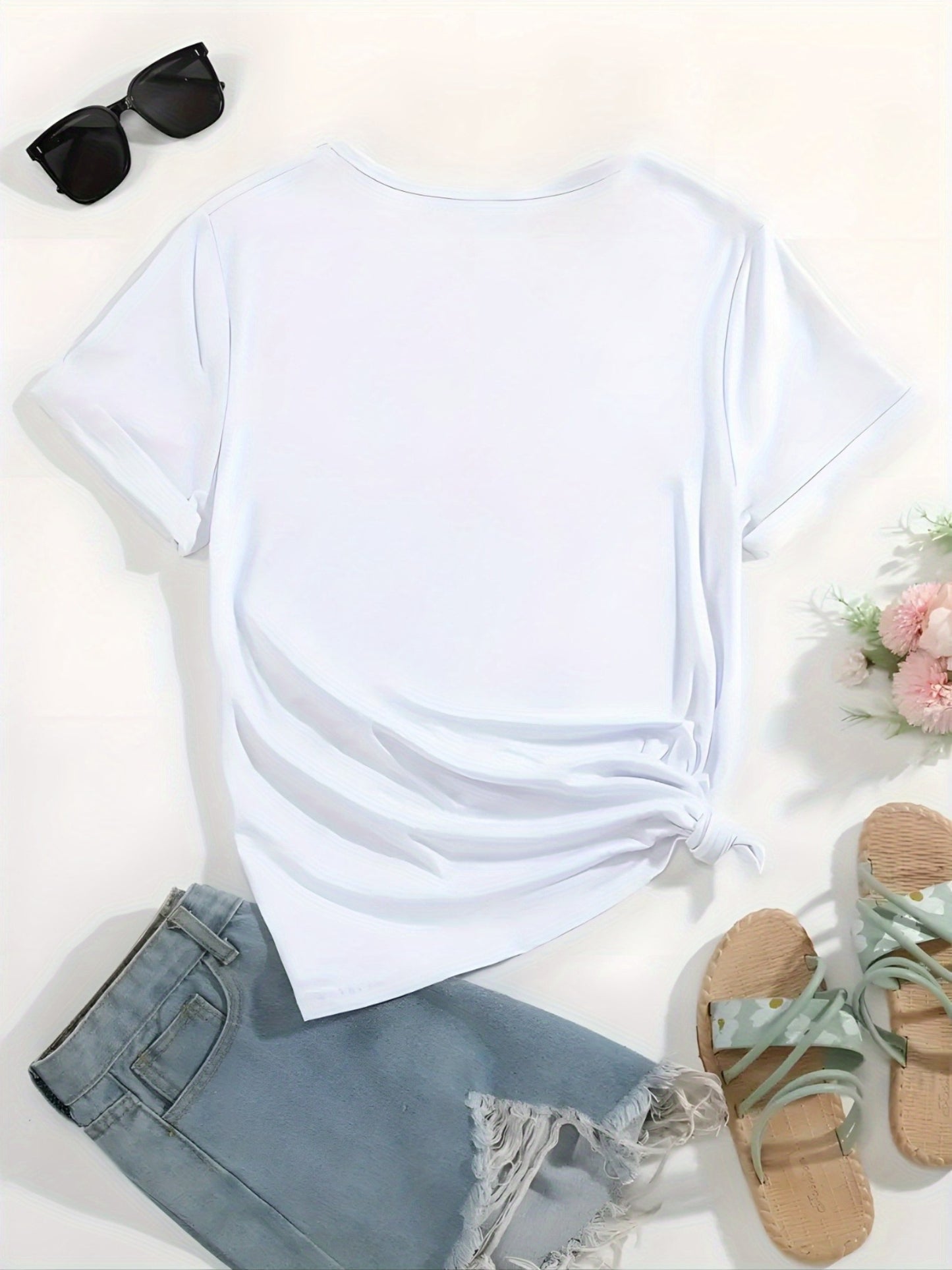 Hat Lady Gift 1pc New Women'S Summer T-Shirt, Printed, Short Sleeved Top, White, Red, Black, Green, Pink, Gray, Apricot, for Home, Outdoor, Party, Sports, Work, Vacation