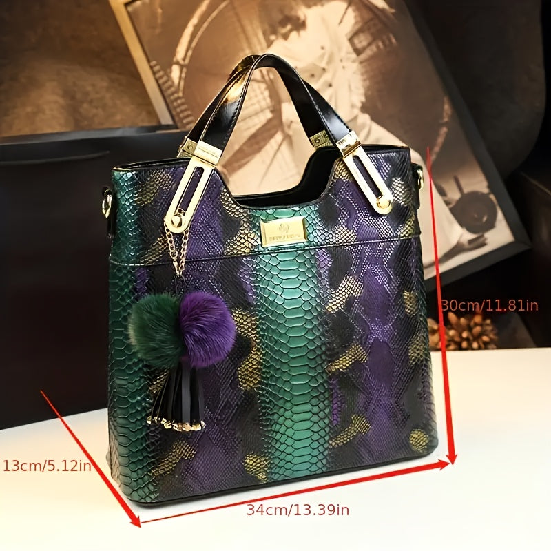 Vintage Crocodile Print Tote Large Capacity Satchels Women's Vintage Crossbody Shoulder Bags