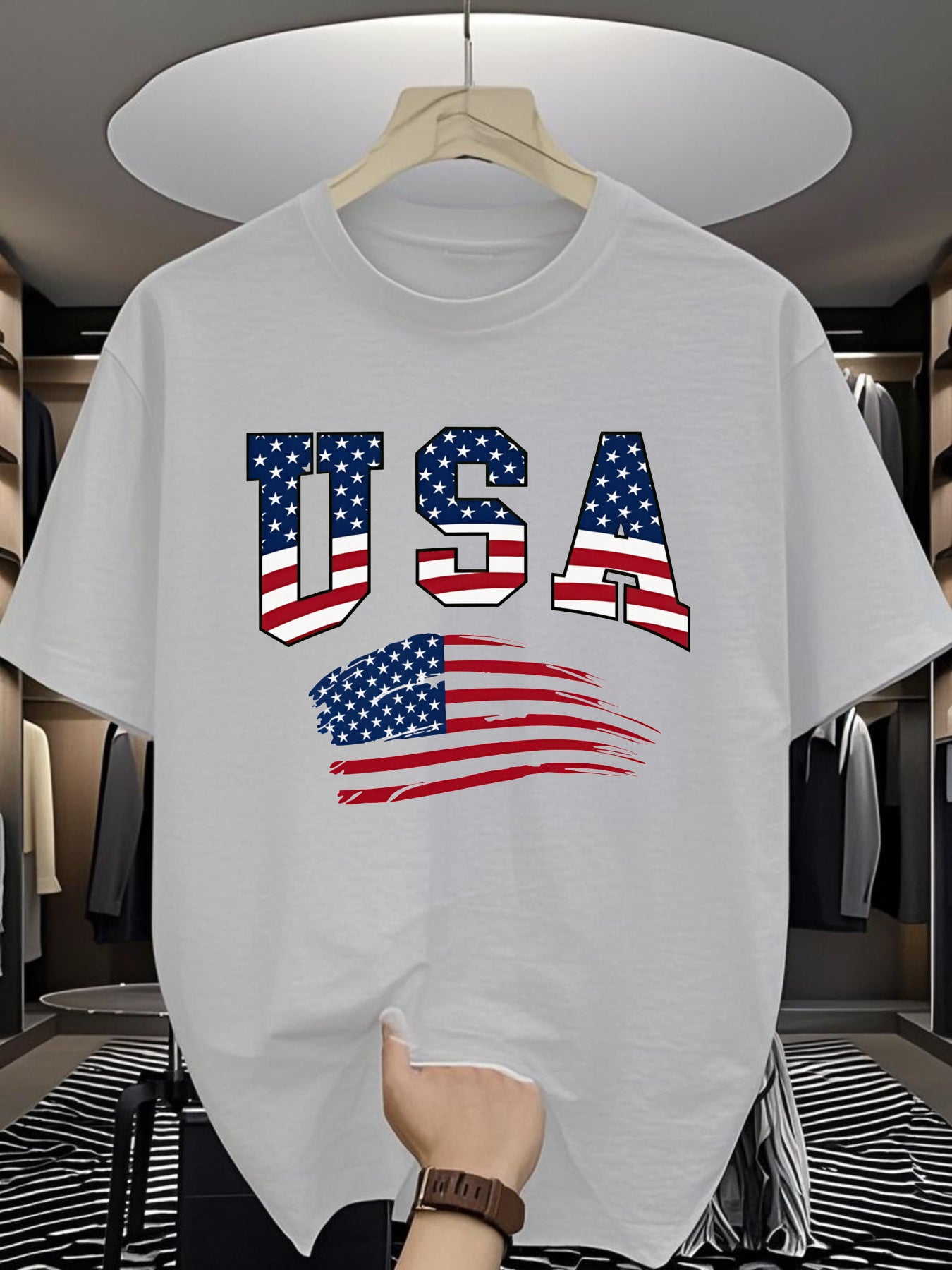 USA Flag Print White T-Shirt | Summer, Short Sleeve T-Shirt, Casual Summer Wear | Fashion Print | Comfortable Wear