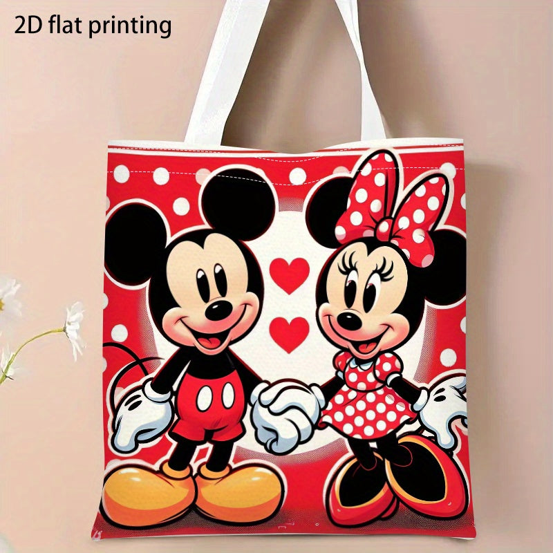1pc Disney Mickey & Minnie Mouse Women's Casual Shoulder Bag - 2D Flat Print Vibrant Red with Polka Dots & Hearts, Foldable Lightweight Polyester Bag for, Shopping, Travel, Cute Purse, Travel Handbag, Polkadot Pattern, Easy C