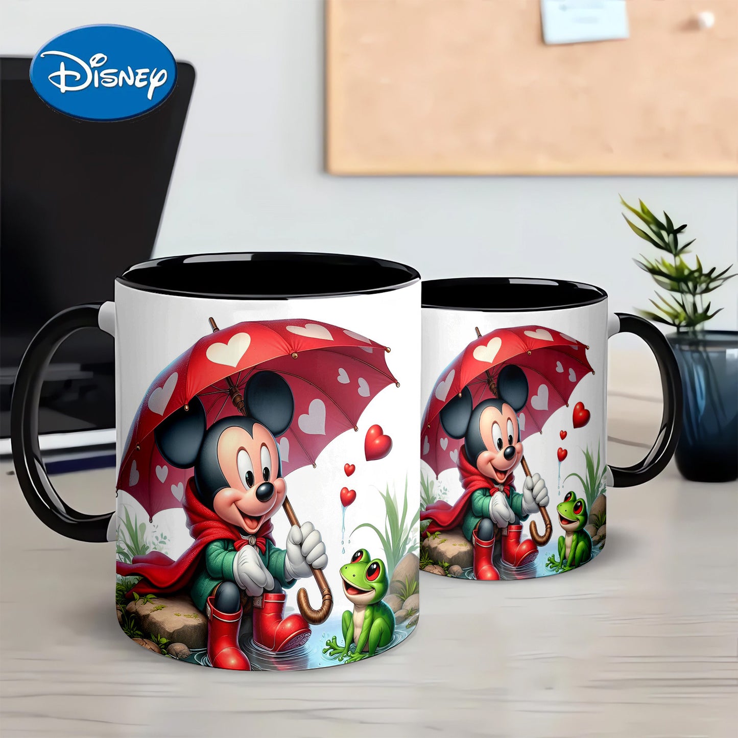 Mickey Mouse Valentine'S Day 11oz Ceramic Coffee Mug - Porcelain Cup with Heart Umbrella Design, Ideal for Tea, Milk, or Water, Perfect Gift for Birthdays, Office, or Easter, Coffee Cup