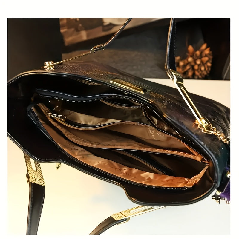 Vintage Crocodile Print Tote Large Capacity Satchels Women's Vintage Crossbody Shoulder Bags