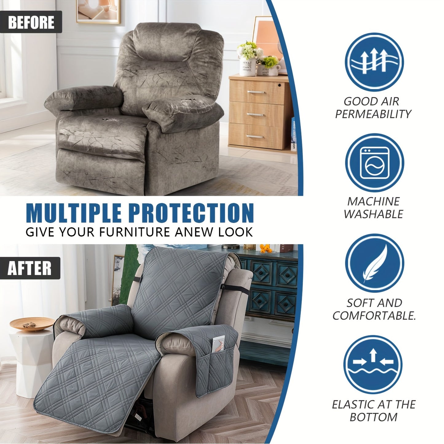 1pc 100% Waterproof Recliner Chair Cover Non Slip Protector