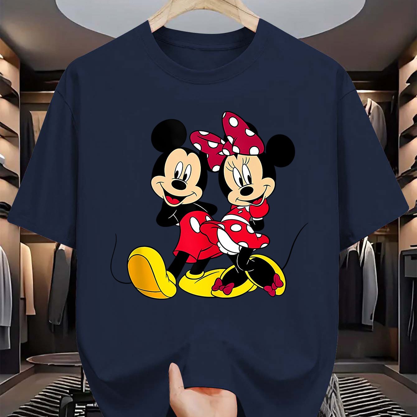 Men's Disney Mickey & Minnie Mouse Tropical Print T-Shirt - Vibrant Cartoon Design, Breathable Summer Tee, Regular Fit Casual Top for Adults & Teens, Machine Washable, Disney Shirt, Teenage Clothing, Comfortable Tee