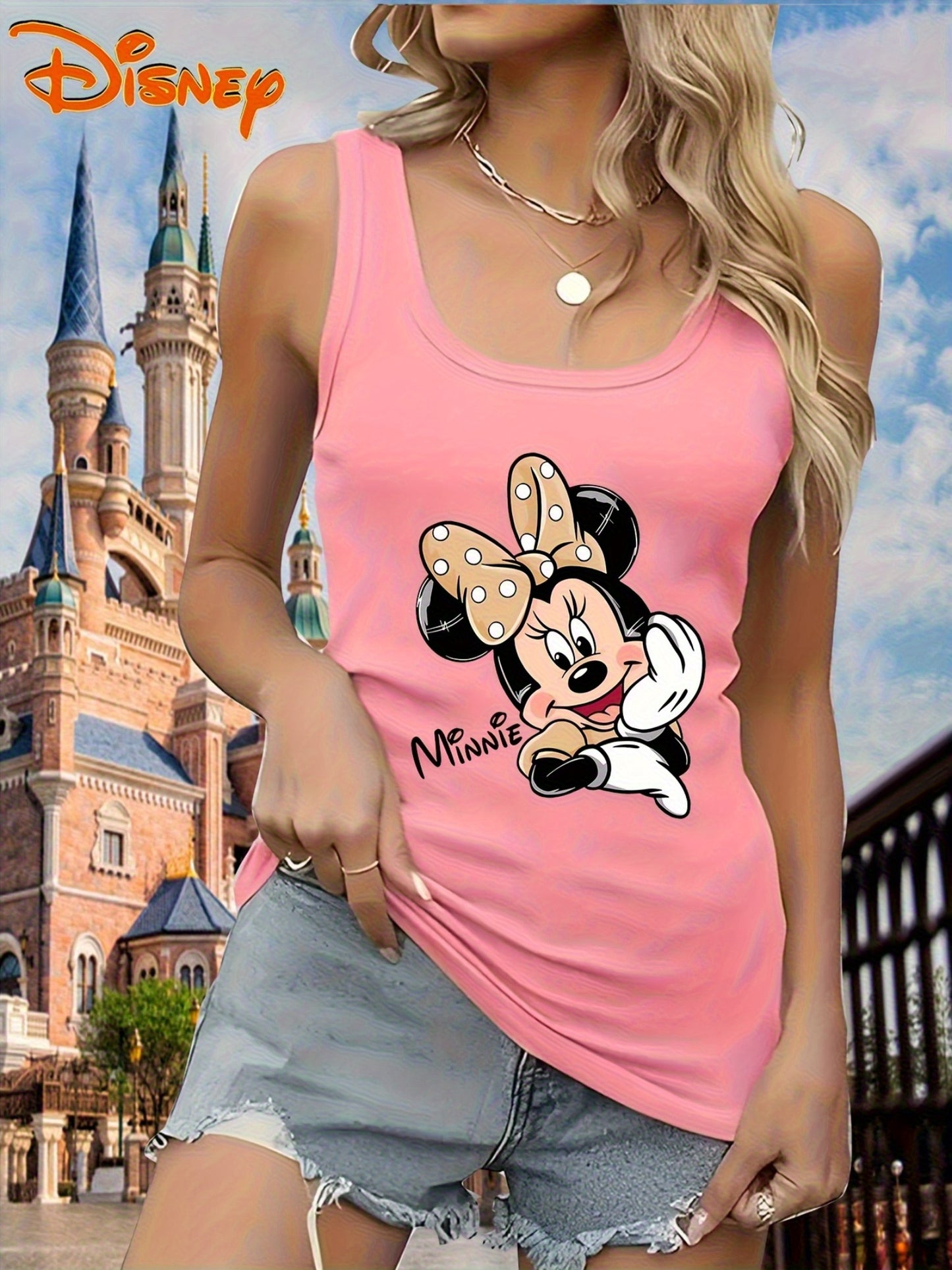 Women'S Sleeveless Tank Top, Minnie Mouse Pattern Print, Lightweight and Breathable Summer Beachwear, Casual Sleeveless Top, Cartoon Pattern, Machine Washable Vacation Clothing | Cartoon Printed Top | Decorative Print, Licens