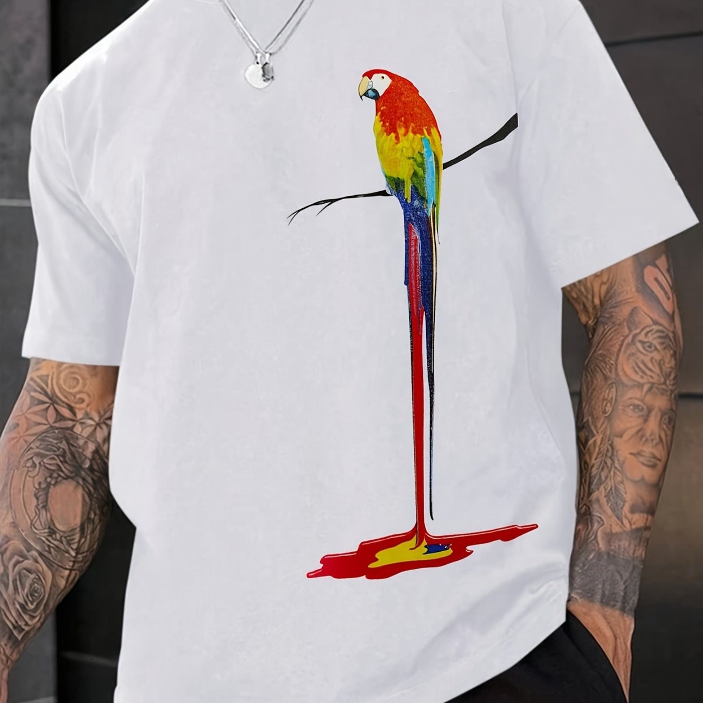 Men'S Beautiful Parrot 100% cotton 180g Printed T-shirt Summer casual fashion short sleeve T-shirt outdoor