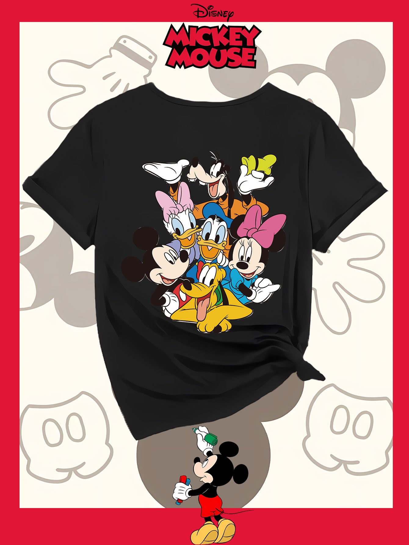Disney Family Photo New Women'S T-Shirt Authorized by Disney, Summer Fashion, Printed on The Back, Short Sleeved Top, Disney Series Cute Top, Suitable for Home, Outdoor, Party, Sports, Work, Leisure, Daily Wear