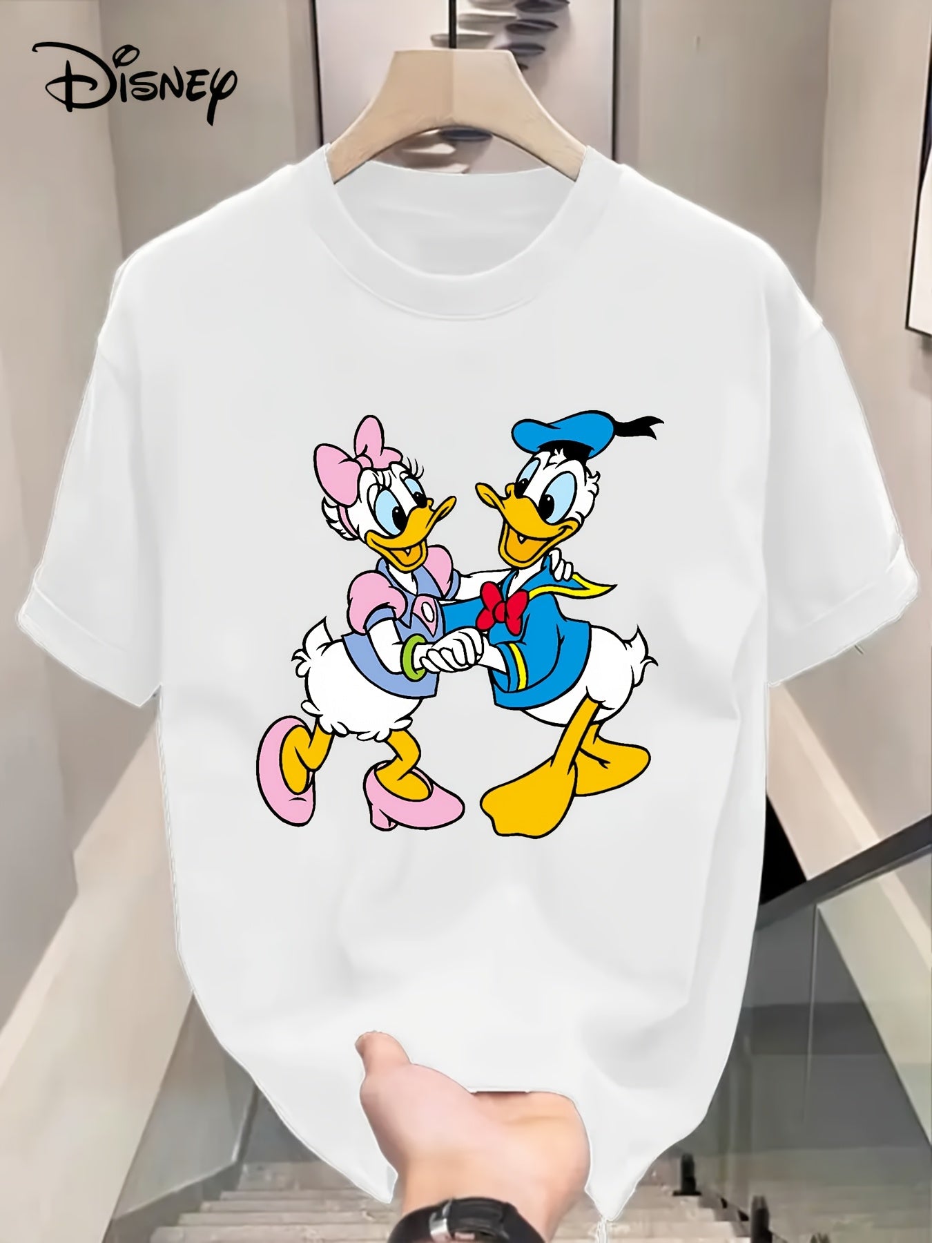 Disney Mickey Mouse Graphic T-Shirt for Men & Women - White Short Sleeve Round Neck Casual Tee with Mickey & Minnie Design, Breathable Lightweight Fabric, Regular Fit for Sports, Outdoor & Festive Wear, Sports Apparel, Cartoo