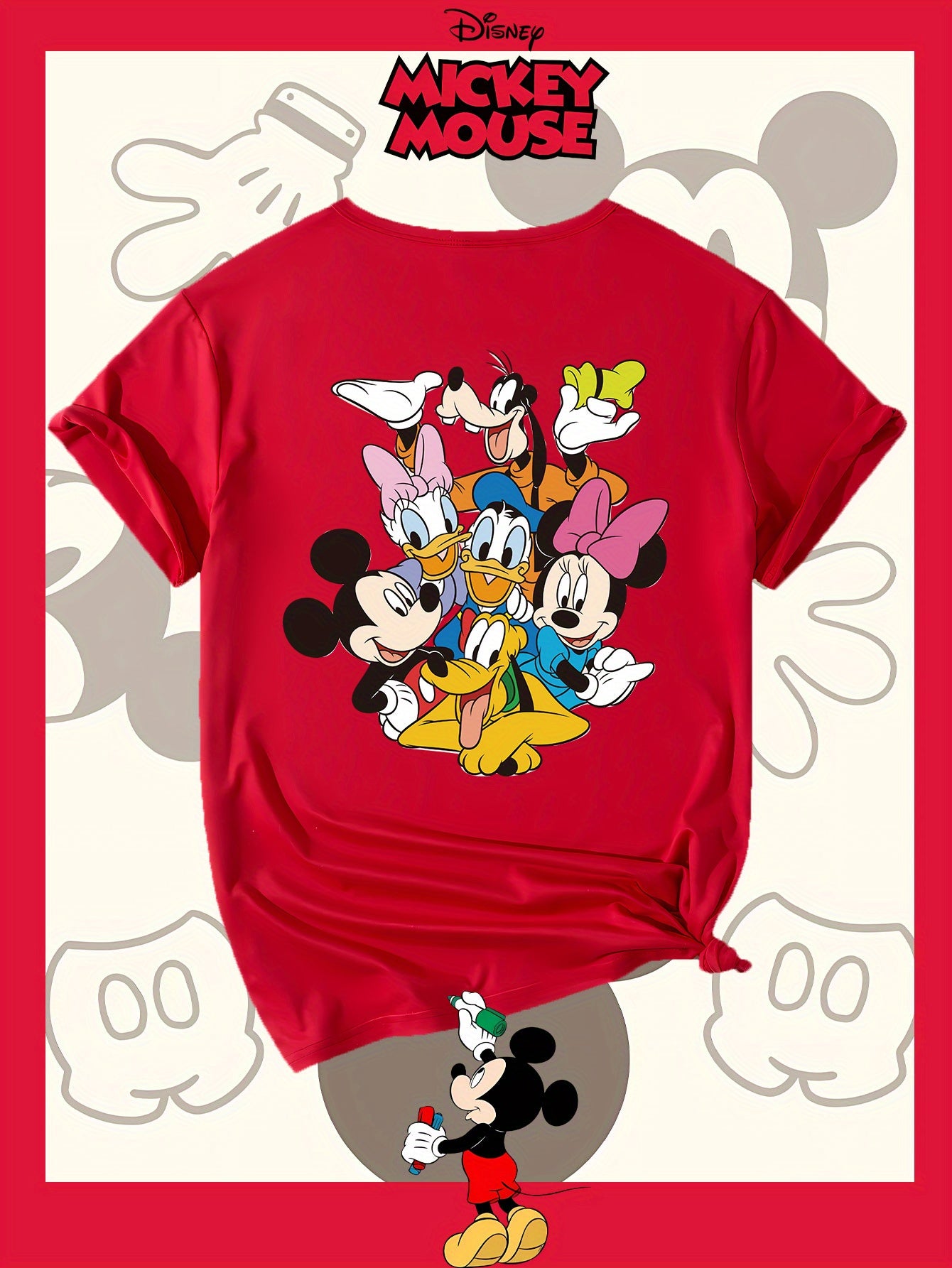 Disney Family Photo New Women'S T-Shirt Authorized by Disney, Summer Fashion, Printed on The Back, Short Sleeved Top, Disney Series Cute Top, Suitable for Home, Outdoor, Party, Sports, Work, Leisure, Daily Wear