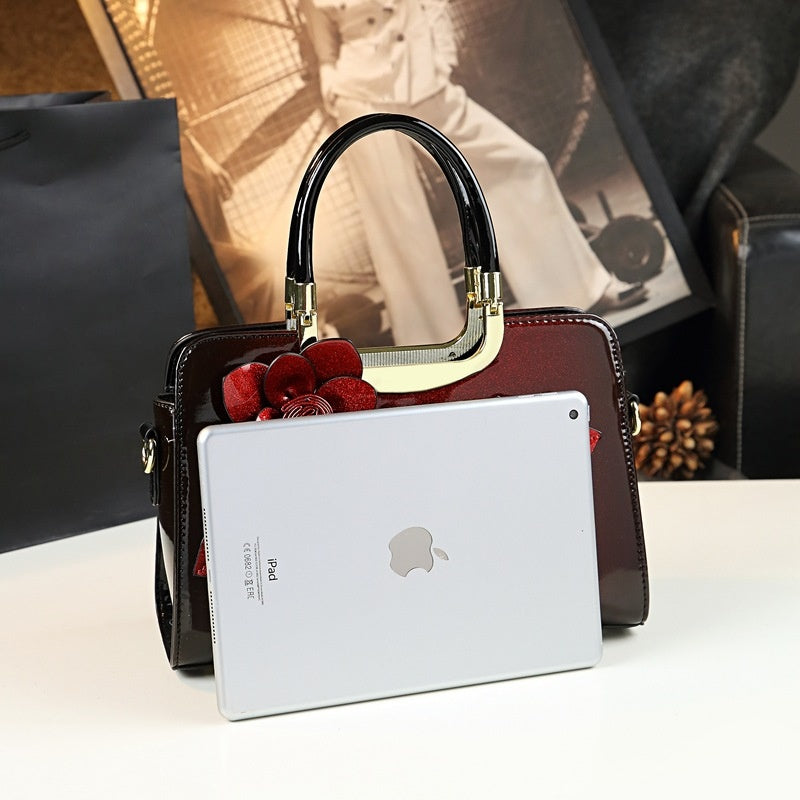 2025 New Style Women's Genuine Leather Crossbody Shoulder Bag Burgundy Floral Embellished Handbag with Adjustable Strap Golden-Tone Hardware and Zipper Closure Versatile for Casual and Formal Occasions
