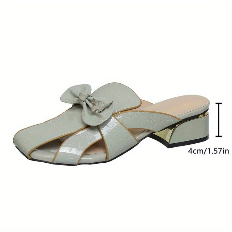 Women'S Summer Butterfly Open-Toe Slide Sandals - Low Heel, Solid Color, Rubber Sole, Faux Cover Upper, Bow Detail, Comfortable & Stylish for Casual Wear, Strappy Sandals