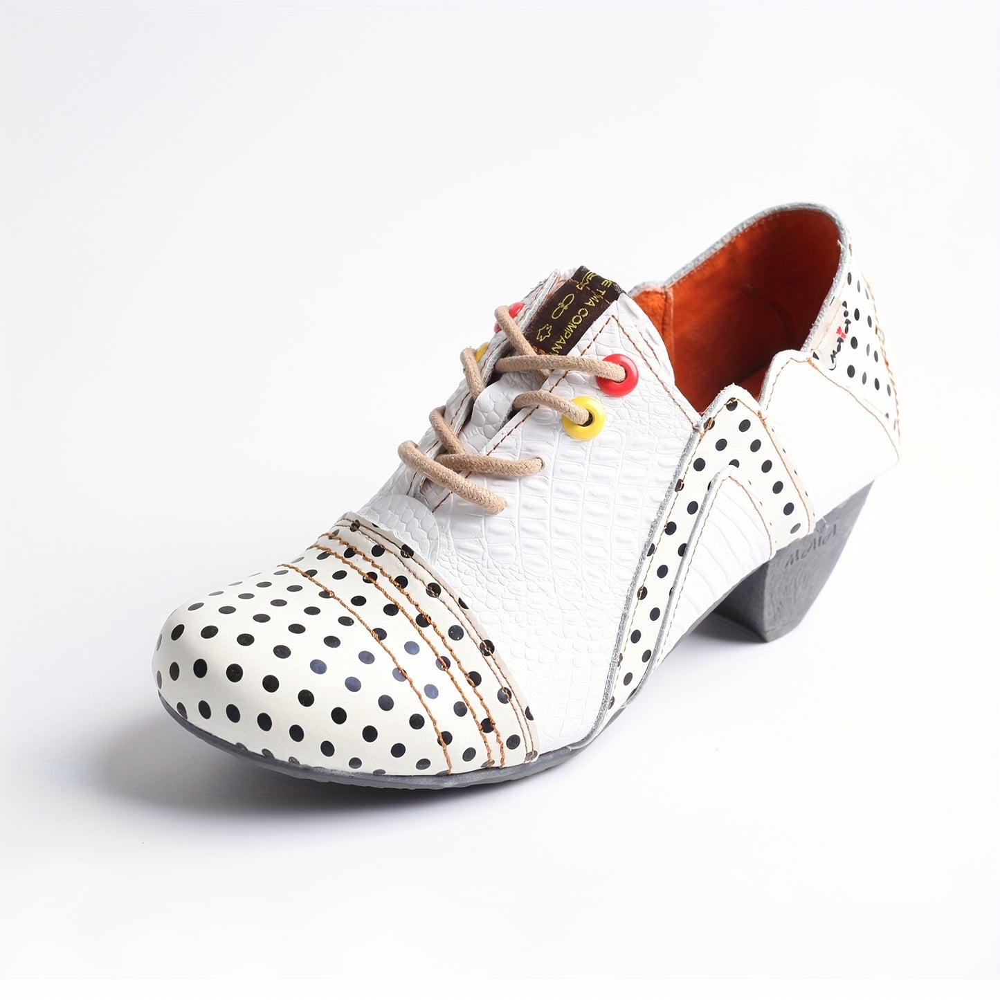 Single Special Hand Sewn Adjustable Leather Black Polka Dot Strap TMA EYES Elegant Shoe