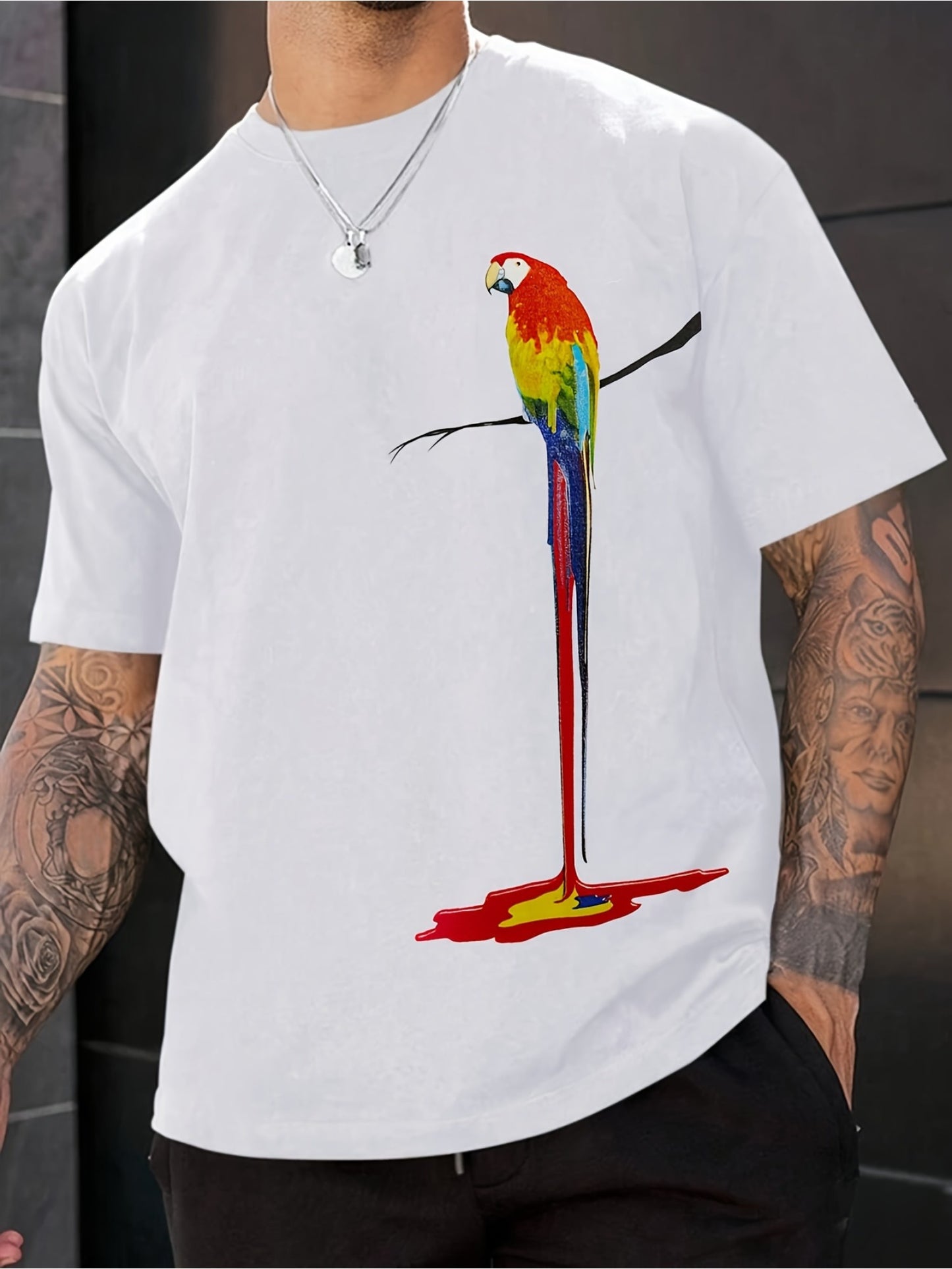 Men'S Beautiful Parrot 100% cotton 180g Printed T-shirt Summer casual fashion short sleeve T-shirt outdoor