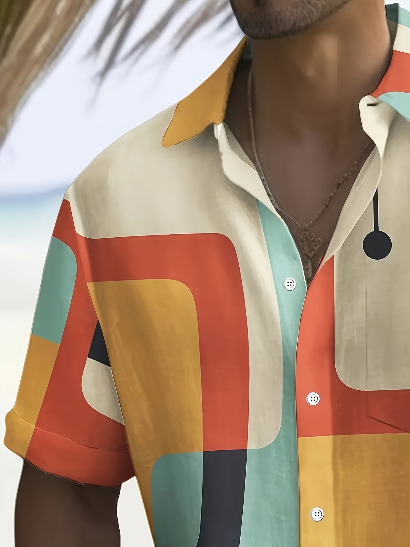 Men's Retro 1950s Geometric Atomic 3D Printed Short Sleeve Shirt 100 Percent Polyester Bright Color Block Design Regular Cut Chest Pocket Summer Casual Wear