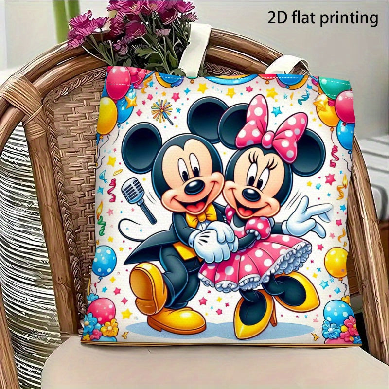 1pc Disney Mickey & Minnie Mouse Printed Shoulder Bag - Reusable Grocery Tote with 2D Flat Print, Durable Polyester Shopping Bag for Women, Vibrant Disney Theme Gift for Holidays & Birthdays, Disney Bag, 2D Flat