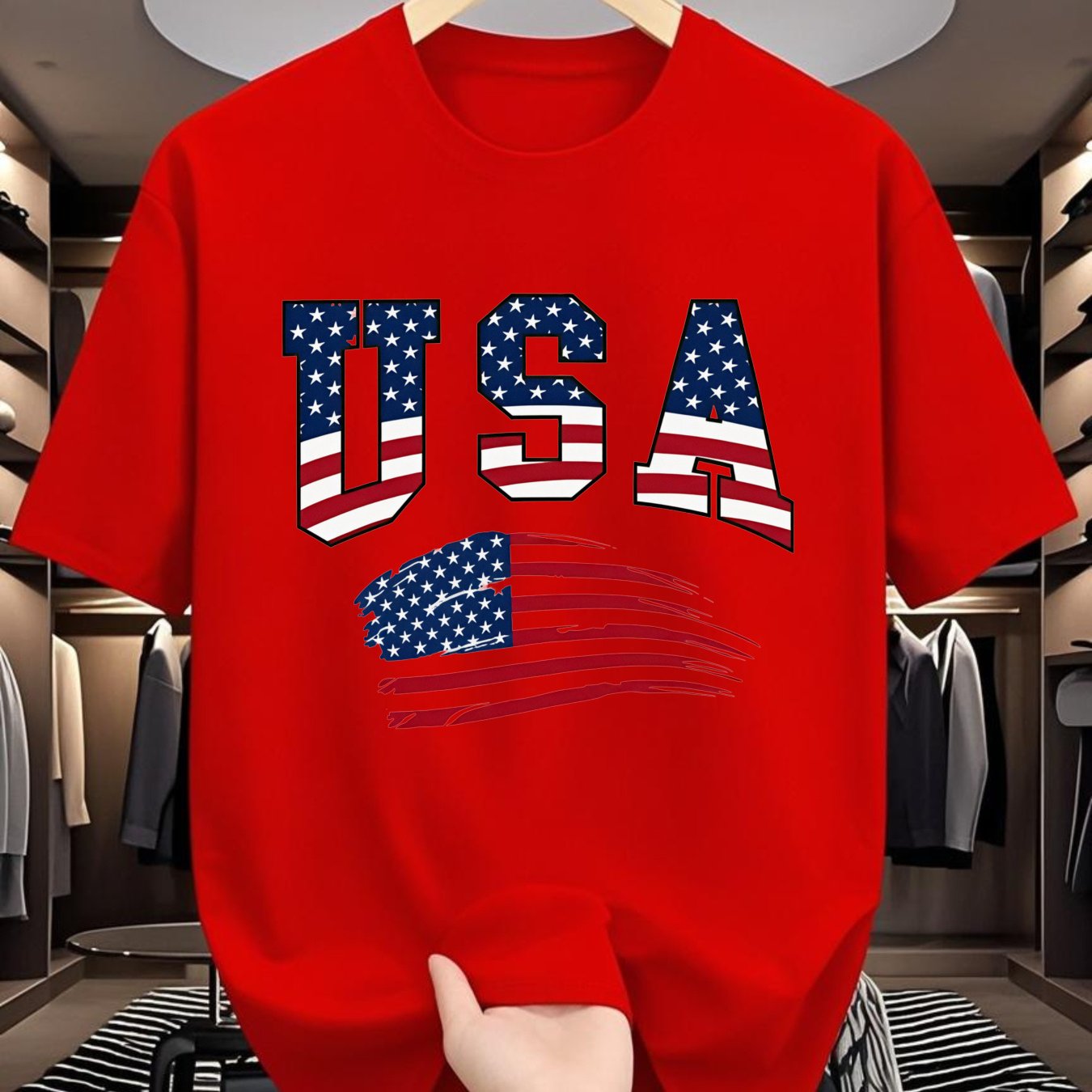 USA Flag Print White T-Shirt | Summer, Short Sleeve T-Shirt, Casual Summer Wear | Fashion Print | Comfortable Wear