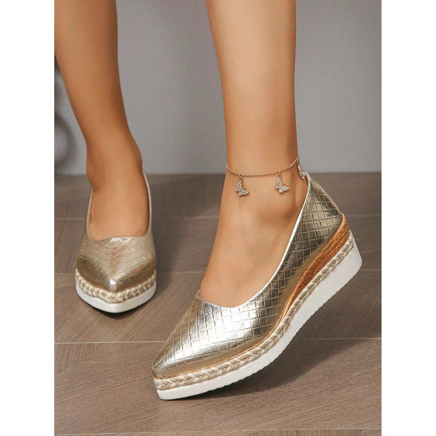 Women's Slip-On Casual Shoes with Pointed Toe and Thick Block Heel for All-Season Wear in European and American Style