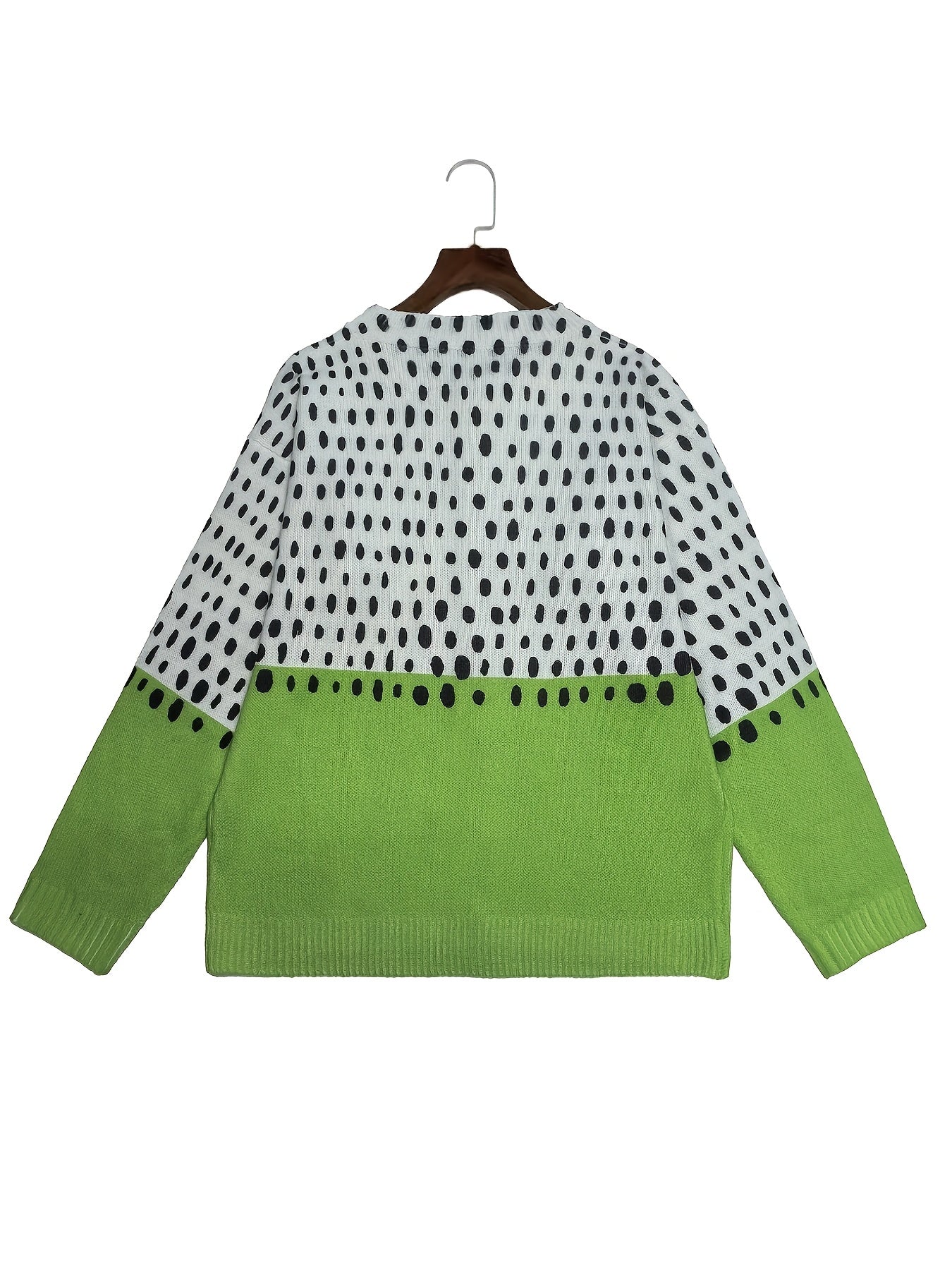 Women'S Stylish Green and White Polka Dot Cardigan - Round Neck, Button-Up Knit Sweater, Layered Design, Long Sleeves, Shiny Finish - Perfect for Casual or Younger Style Attire, Casual Wear|Layered Cardigan|Polyester Fabric